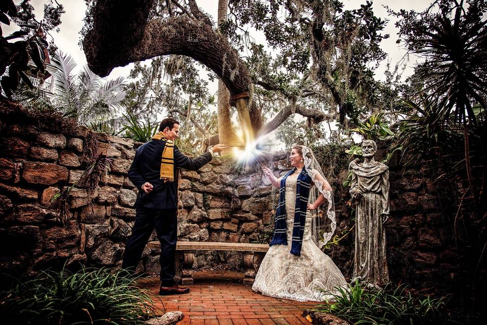 Composite image for their romantic Harry Potter themed wedding at Estate on the Halifax in Port Orange, Florida