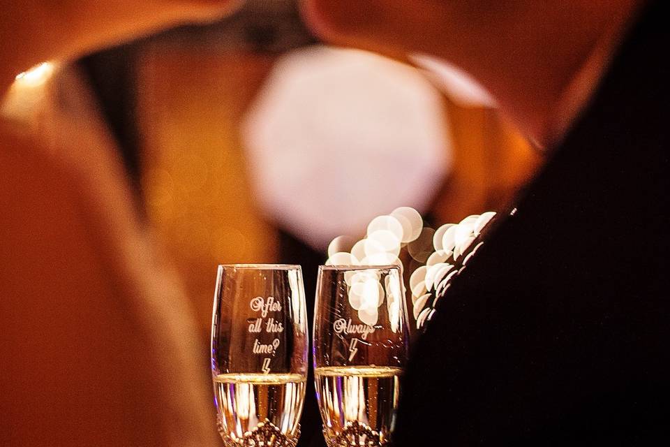 After all this time?  ....Always <3 Engraved champagne flutes from their romantic Harry Potter themed wedding at Estate on the Halifax in Port Orange, Florida