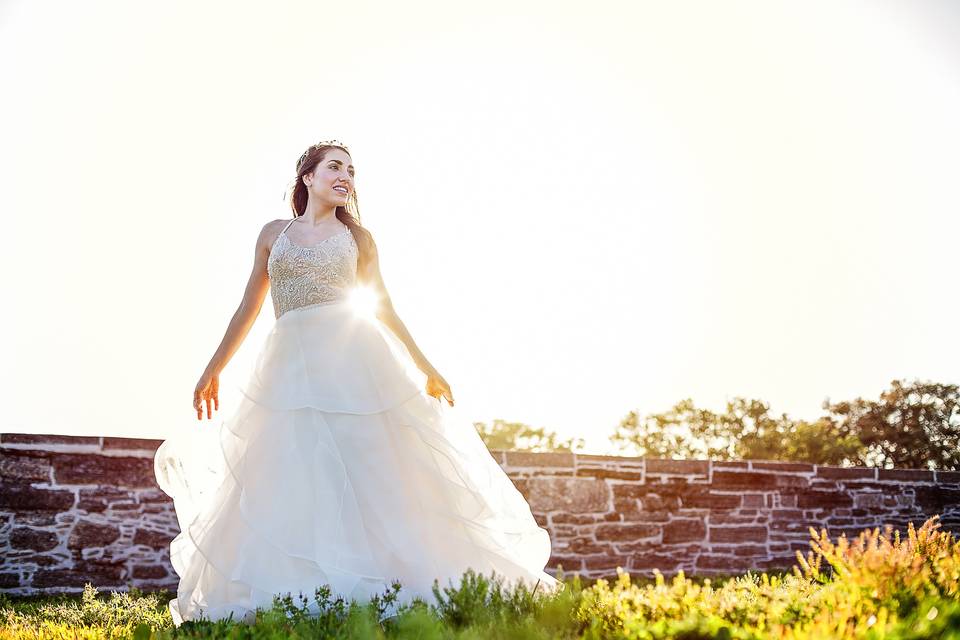 A springtime formal stylized bridal portrait session at the historical fort in St Augustine, Florida