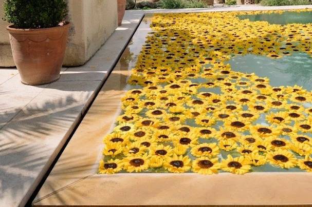 Sunflower decor in pool