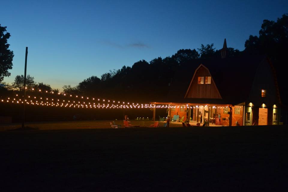 String lights over the lawn