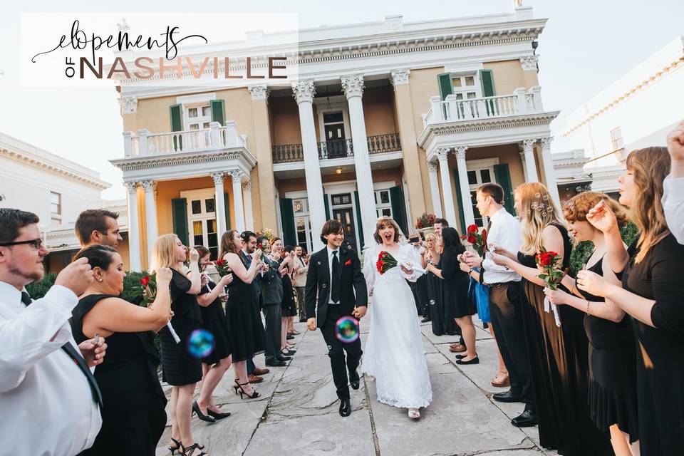 Bride and groom departing