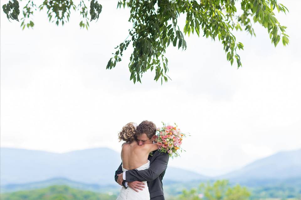 First look moment for the Bride & Groom.  Blue Ridge Mountains of GA.
