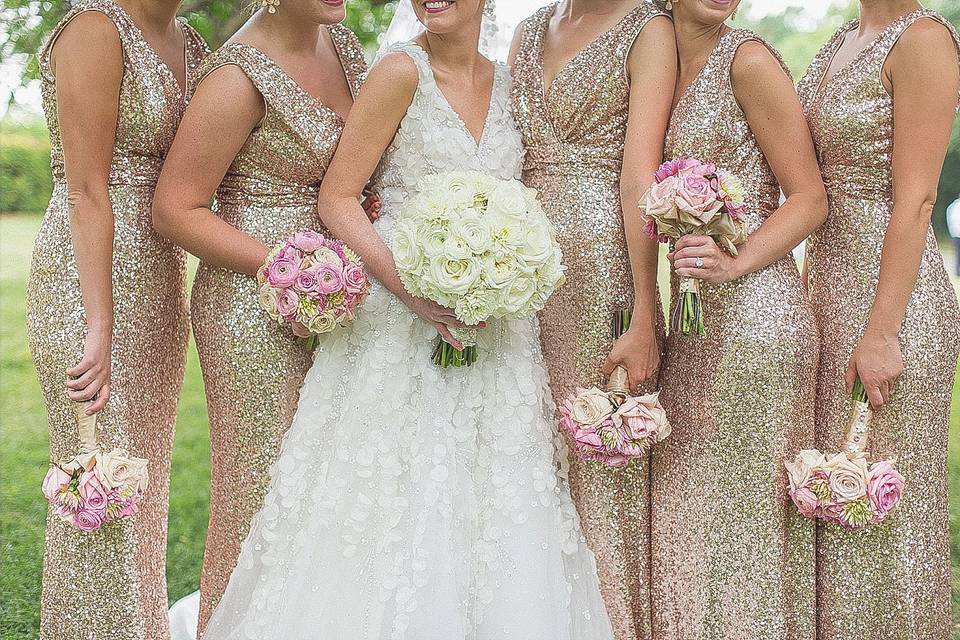 Sparkly bridesmaids dresses. Photography by Brio Art