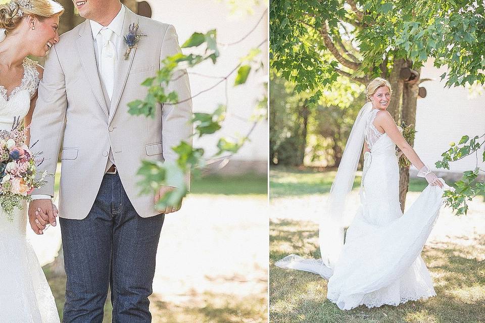 Bride and groom laughing on their wedding day by Katie Fears Photography