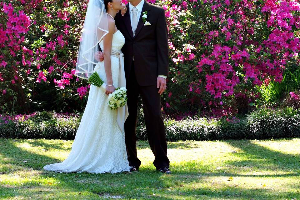 Romantic pose in garden