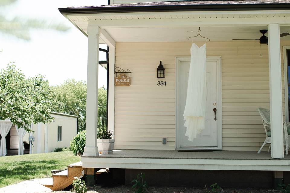 Front porch and wedding gown
