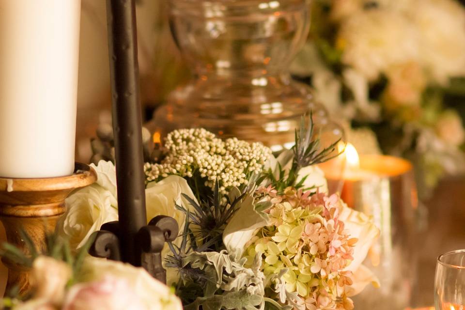 Rose and dusty miller centerpiece