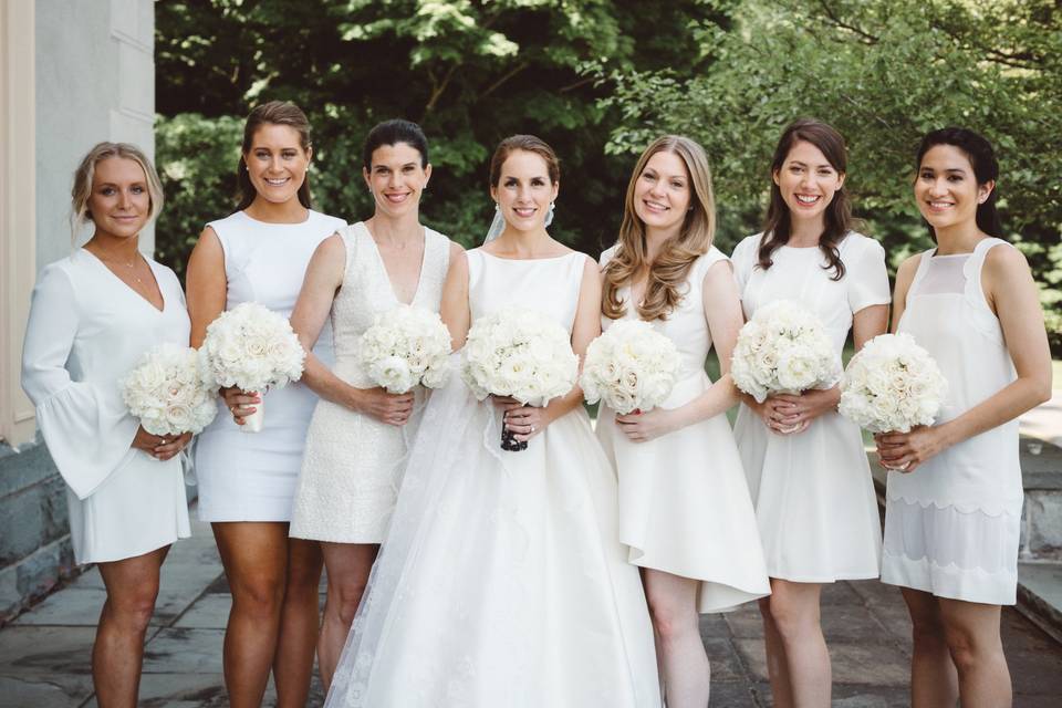 Bride and bridesmaids in white