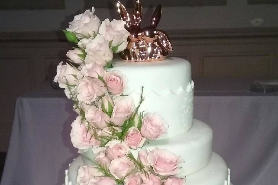 Four Tiered Marshmallow Fondant Wedding Cake, with Fresh Flowers.