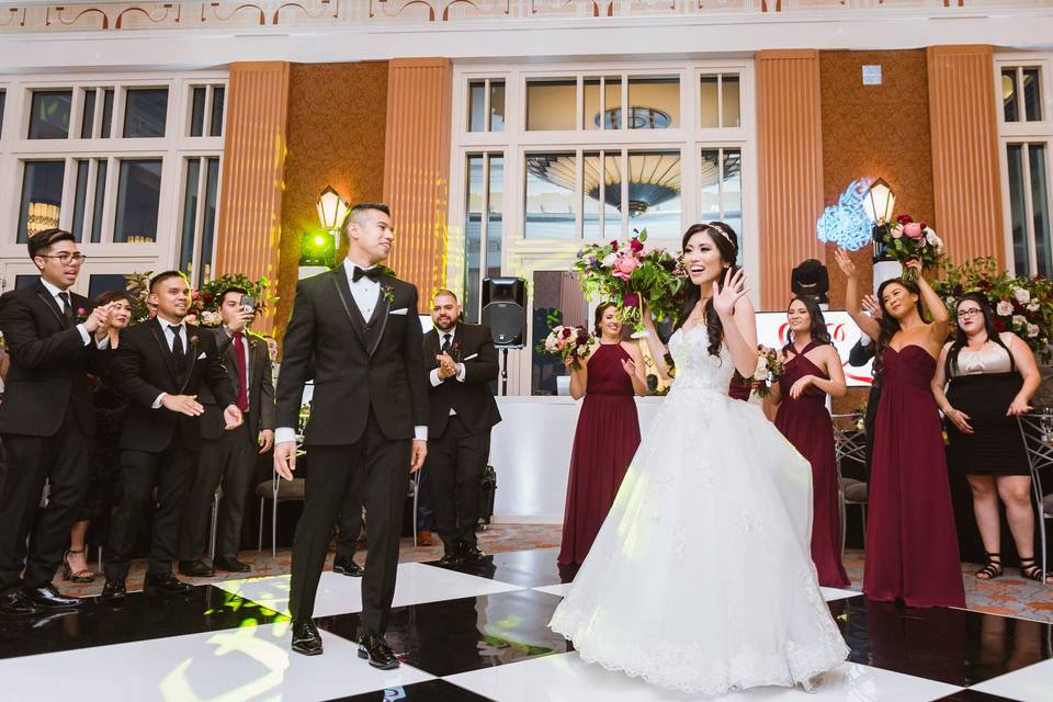 The bride and groom with friends