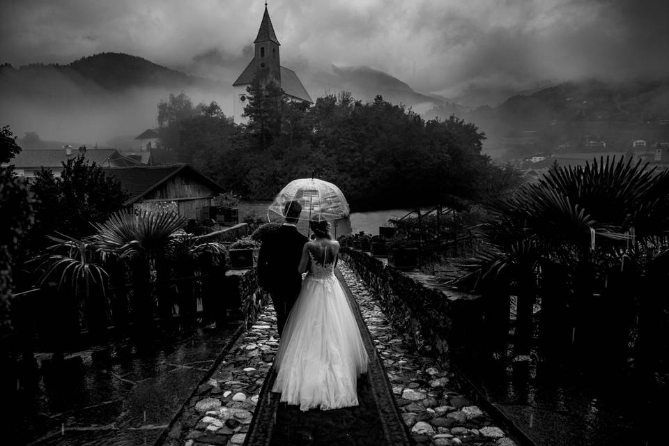 Rainy wedding moment