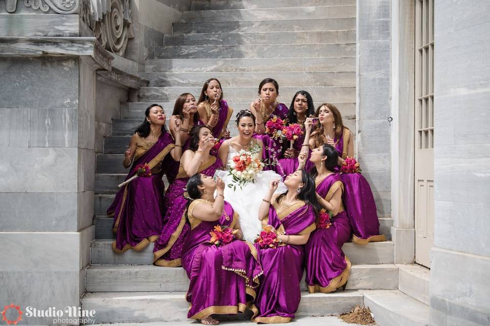 Bride and her bridesmaids