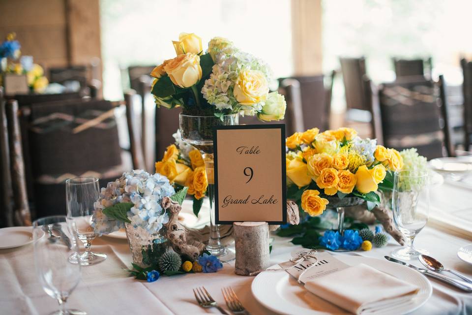 Table setting with floral centerpiece