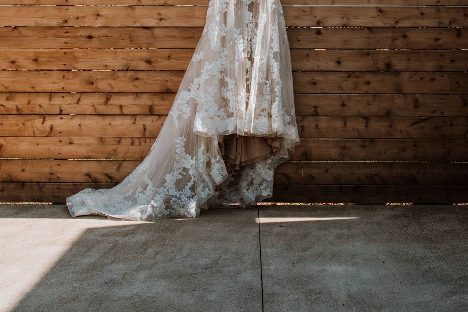Wedding dress twirls.