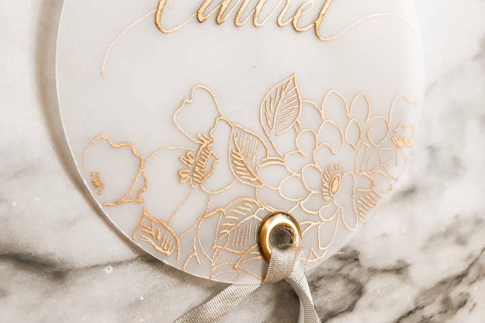 Vellum hand-drawn gold tag