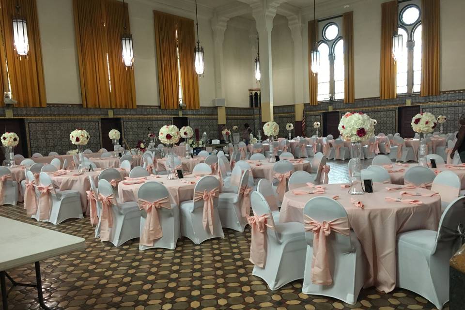 Reception hall with pink decor