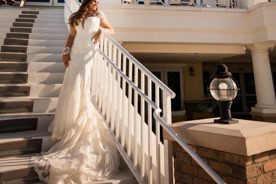 Bride on Clubhouse Staircase