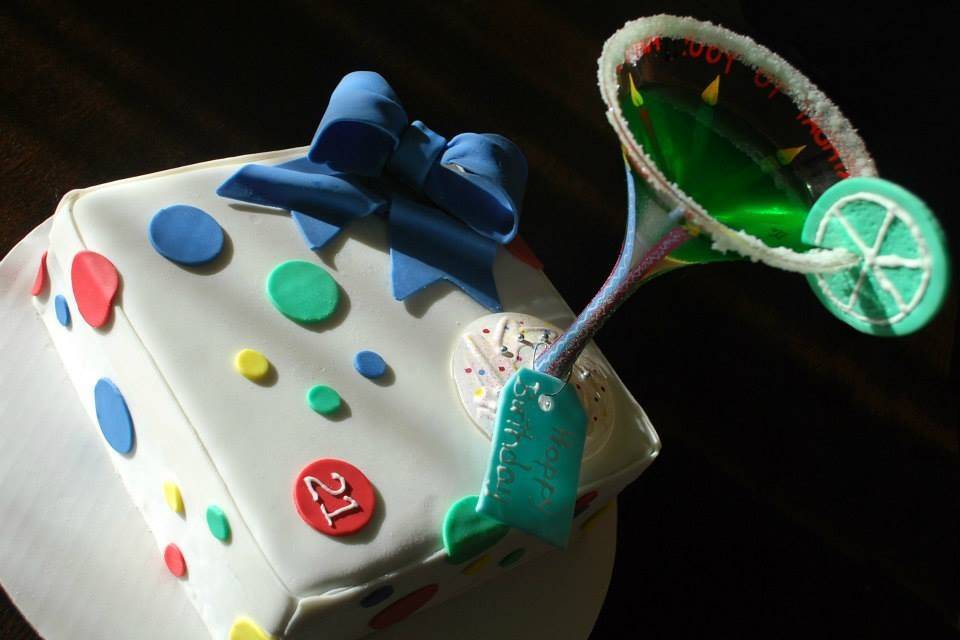 Gift Box Cake with Martini Glass Topper