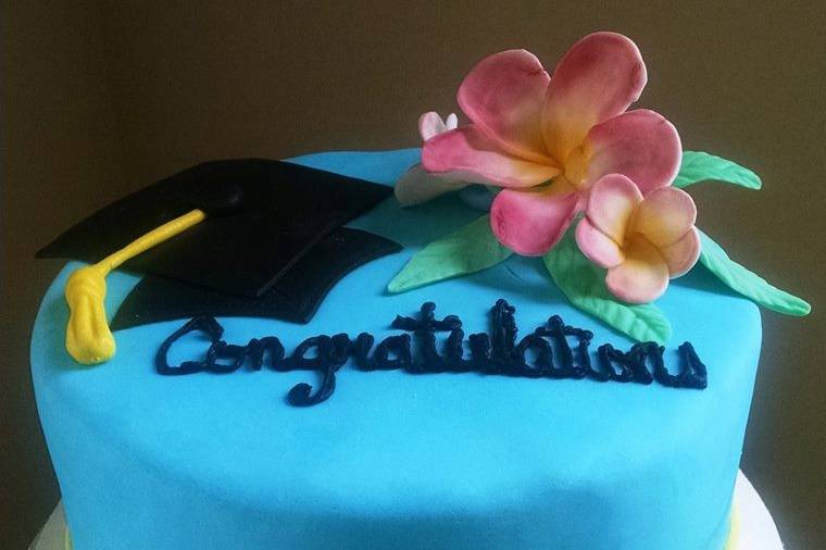 Fondant Covered Cake with Handcrafted Sugar Plumeria