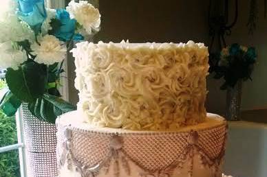 Three Tier Buttercream Cake with Silver Sugar Details