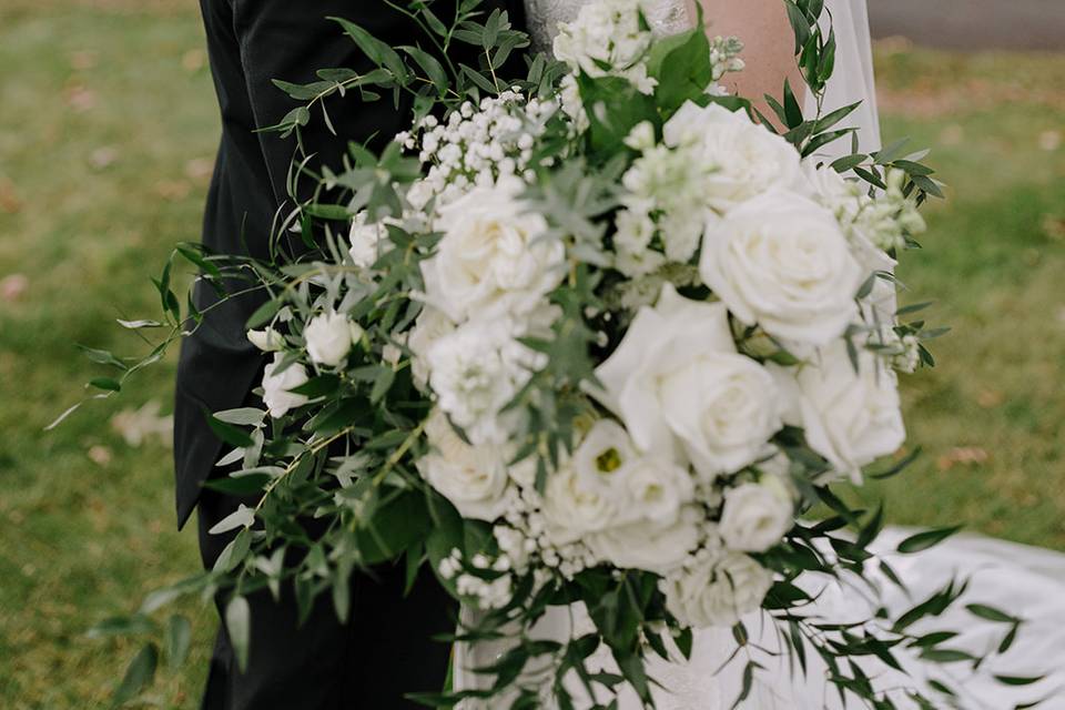 White bouquet with greenery