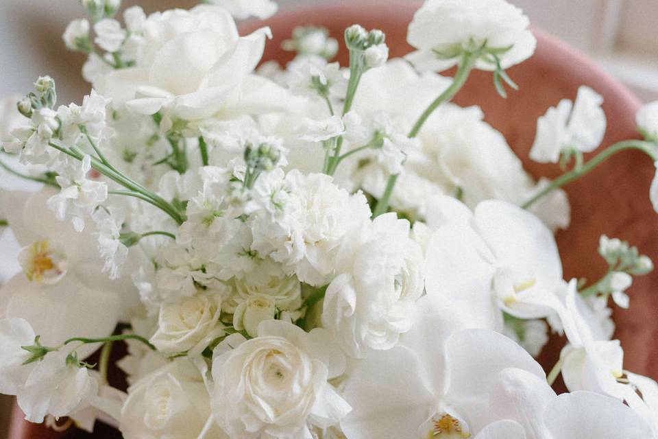 White bouquet w/ orchids