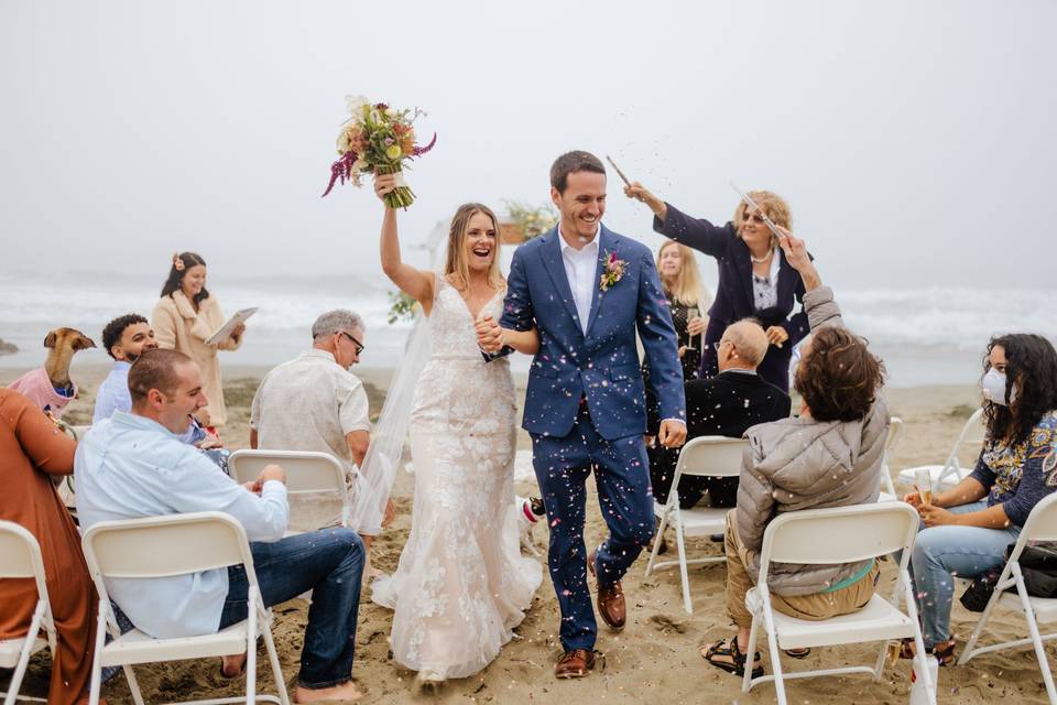 Just married on the beach!