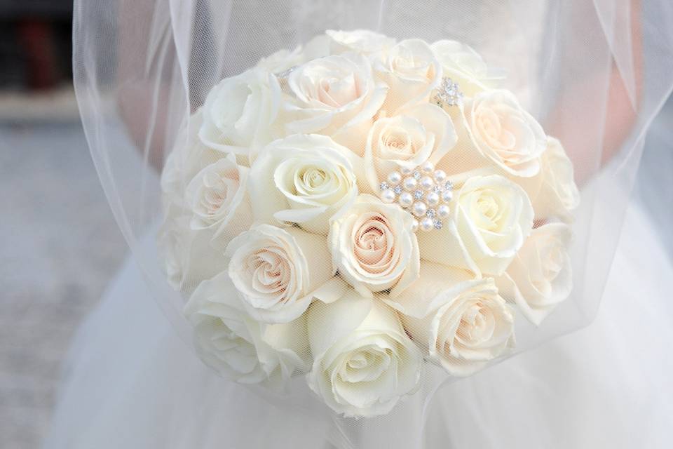 The bride holding her bouquet