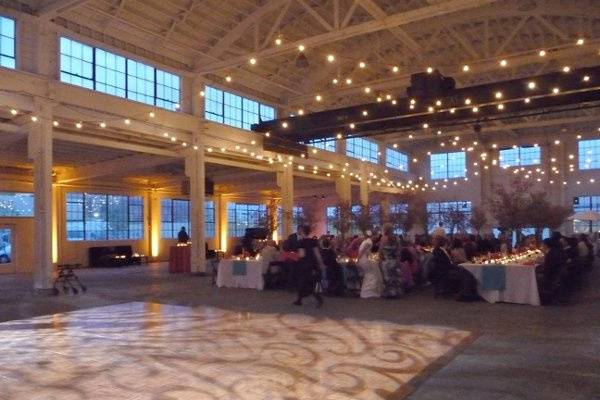 Give the dance floor some love with a perfectly framed pattern projection!  Throw in great uplighting and cafe strings, and your urban space can become a showplace.