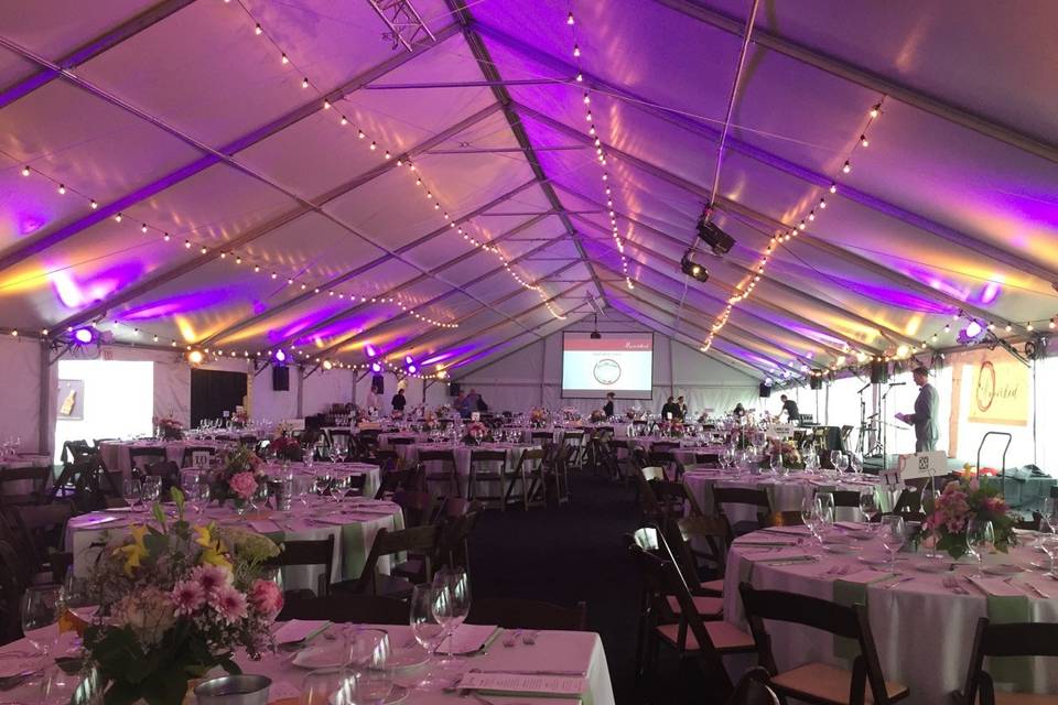 Reception in a canopy tent?  Of course we can make it pretty!