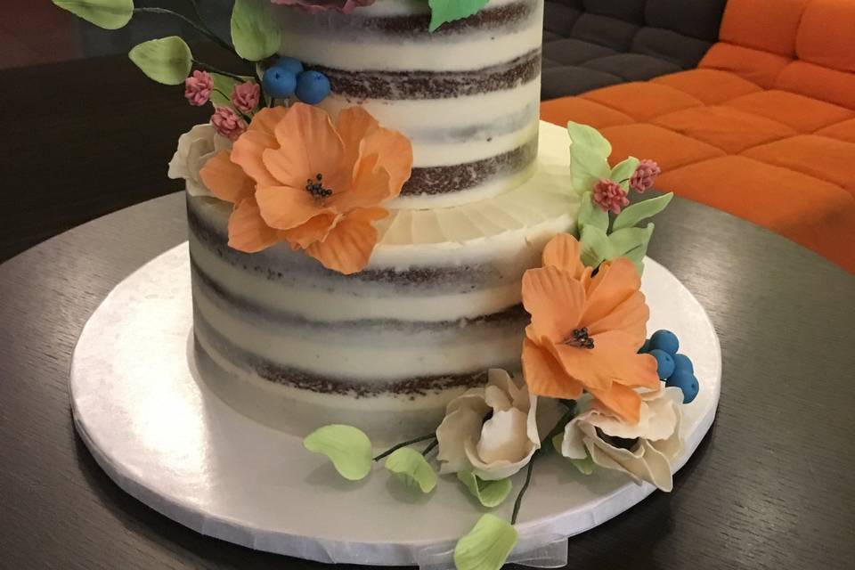 Gumpaste flowers on naked cake