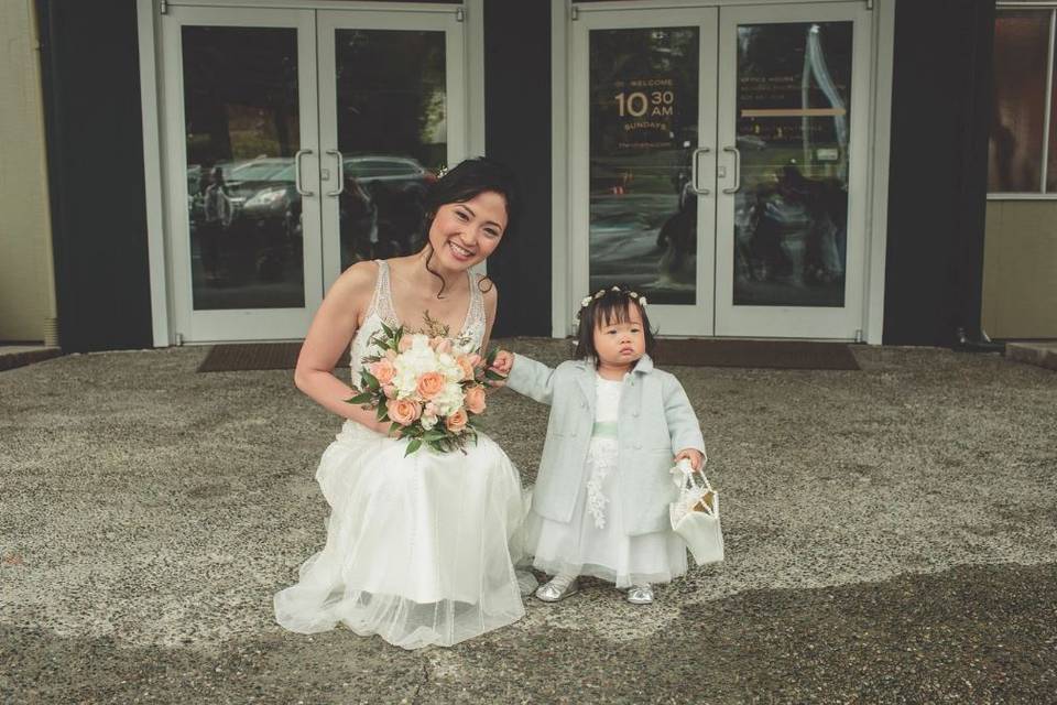 Bride and her flower girl