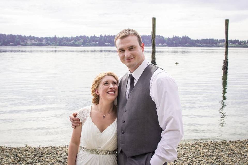 Smiling newlyweds