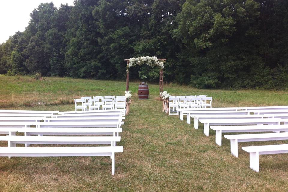 White benches