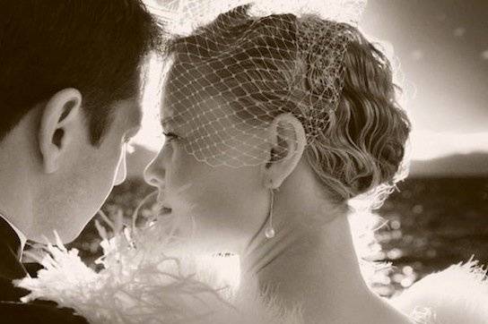 Custom Ostrich Feather Bolero & Bird Cage Veil