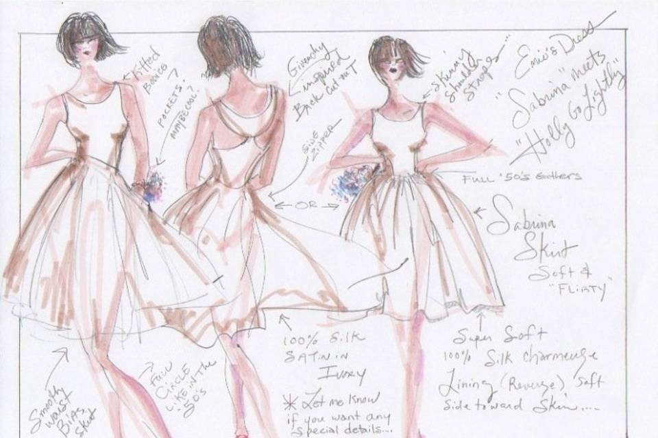 Vintage Style Wedding Dress Design Sketch