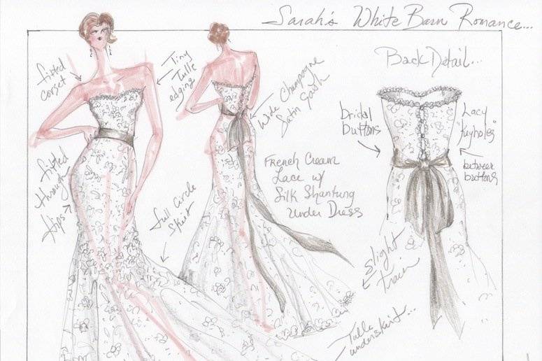 Strapless Alencon Lace Wedding Gown Design Sketch