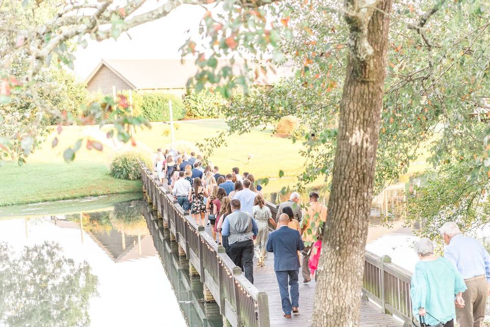 Guests cross to reception