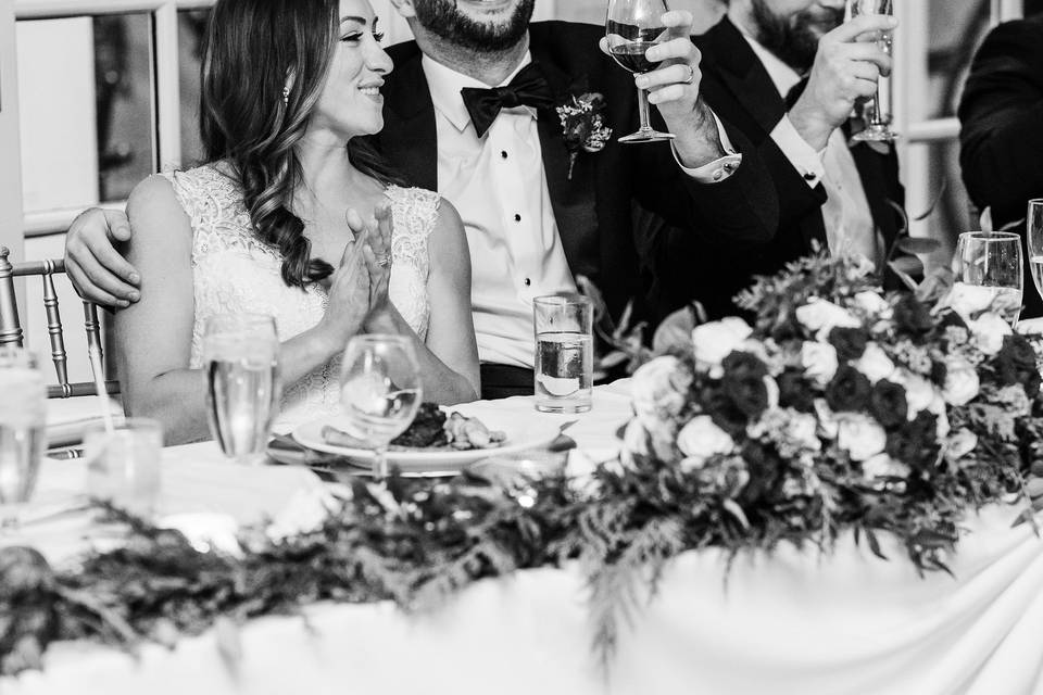 Bride and groom laughing