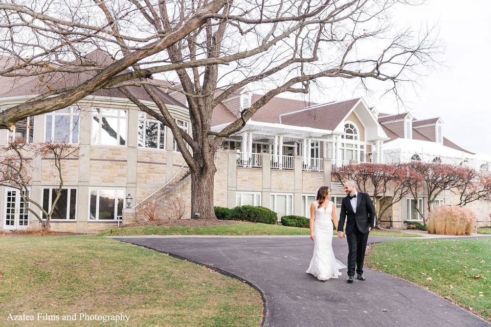 Bride and groom walking