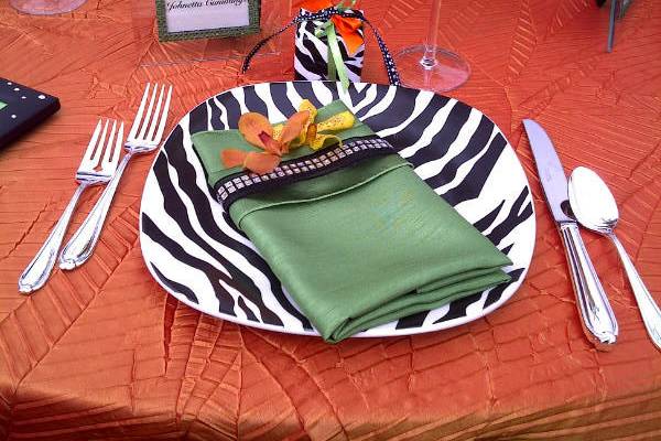 Zebra stripe plates and table setting