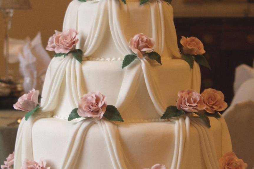 Ribbon design on white cake