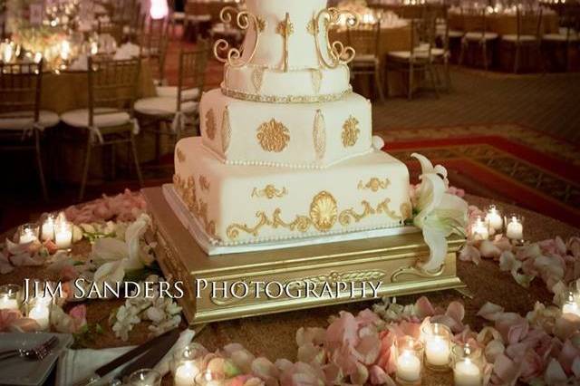 Uniquely shaped tall wedding cake