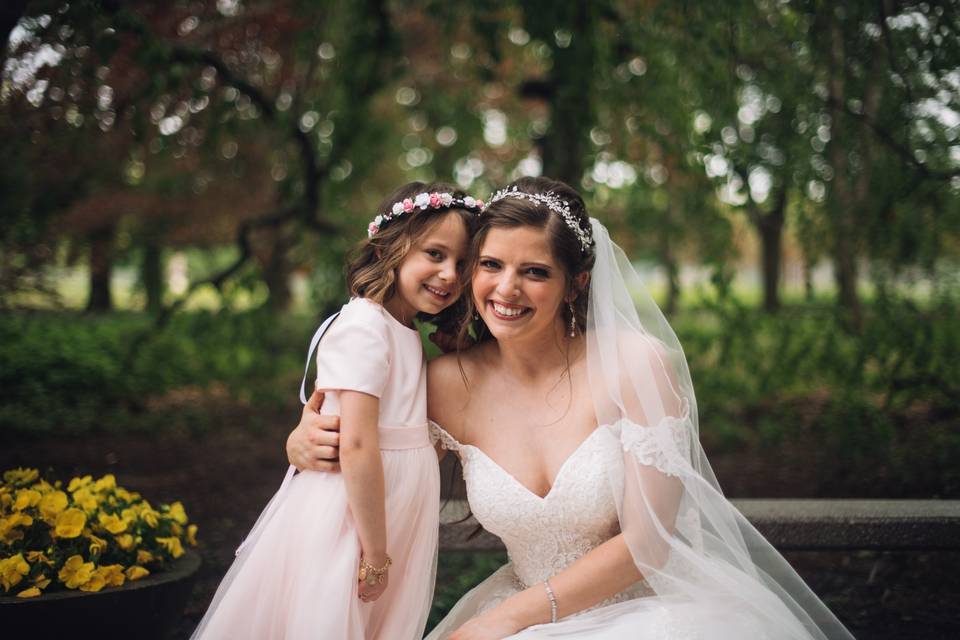 Bride and flower girl