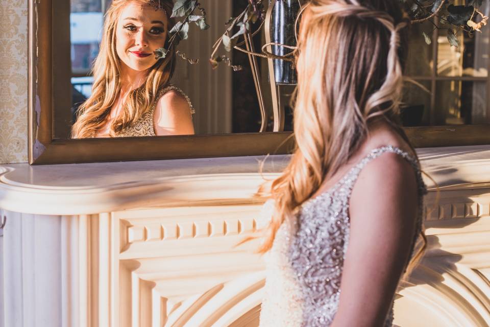 Bride in mirror