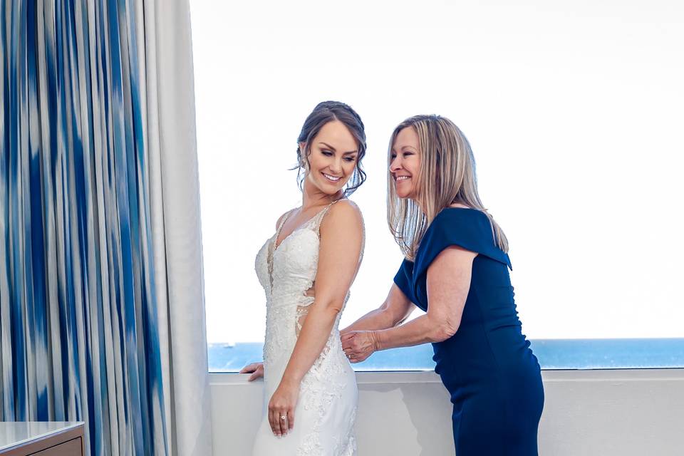 Bride getting ready with mom