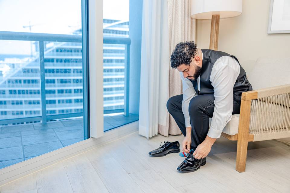 Groom getting ready