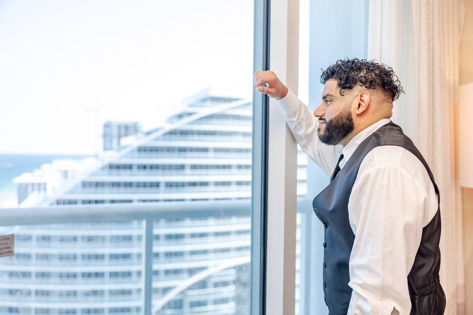 Groom getting ready