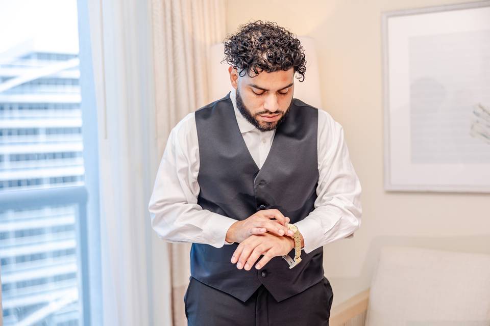 Groom getting ready